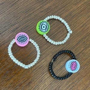Handmade evil eye beaded rings (set of 3)